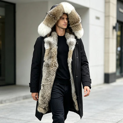 Long Natural Coyote Fur Parka With Hood Real Muskrat Fur Jacket Winter Warm Wolf Fur Coats Best Selling Genuine Fur Coat Man