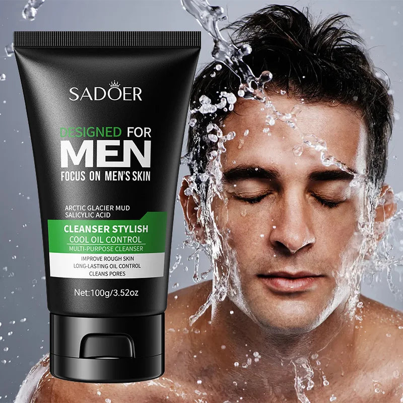 Deep Cleansing Men Facial Cleanser Oil Control Moisturizing Blackhead Remove Dark Spots Pores Acne Mark Refining Face Wash 100g