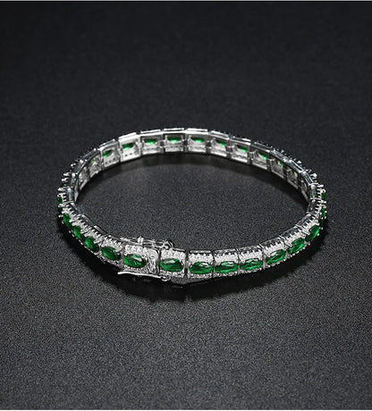 Luxury Solid Platinum PT950 Women's Green Diamond Bracelet Ins Fashion Single Row Moissanite Full Diamond Tennis Bracelet
