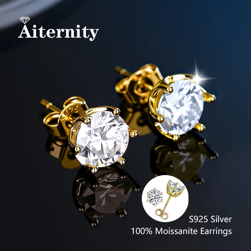 100% Real Sterling Silver S925 Moissanite Earrings Stud With 2 Certificate D VVS1 Pass Diamond Testing Pen For Women Men Jewelry