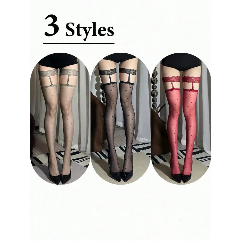 Sexy Solid Color Heart-Shaped Over-Knee Long Stockings Ultra-Thin Women's Long Tube Socks for Valentine's Day Couples Dates Fest