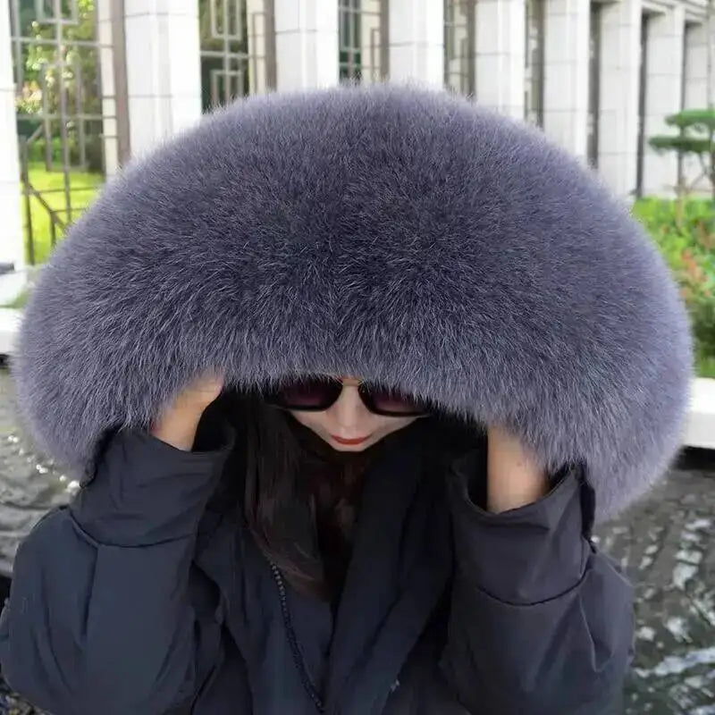 Vexaroa Super Large Real Fox Fur Collar – Women's Winter Scarf