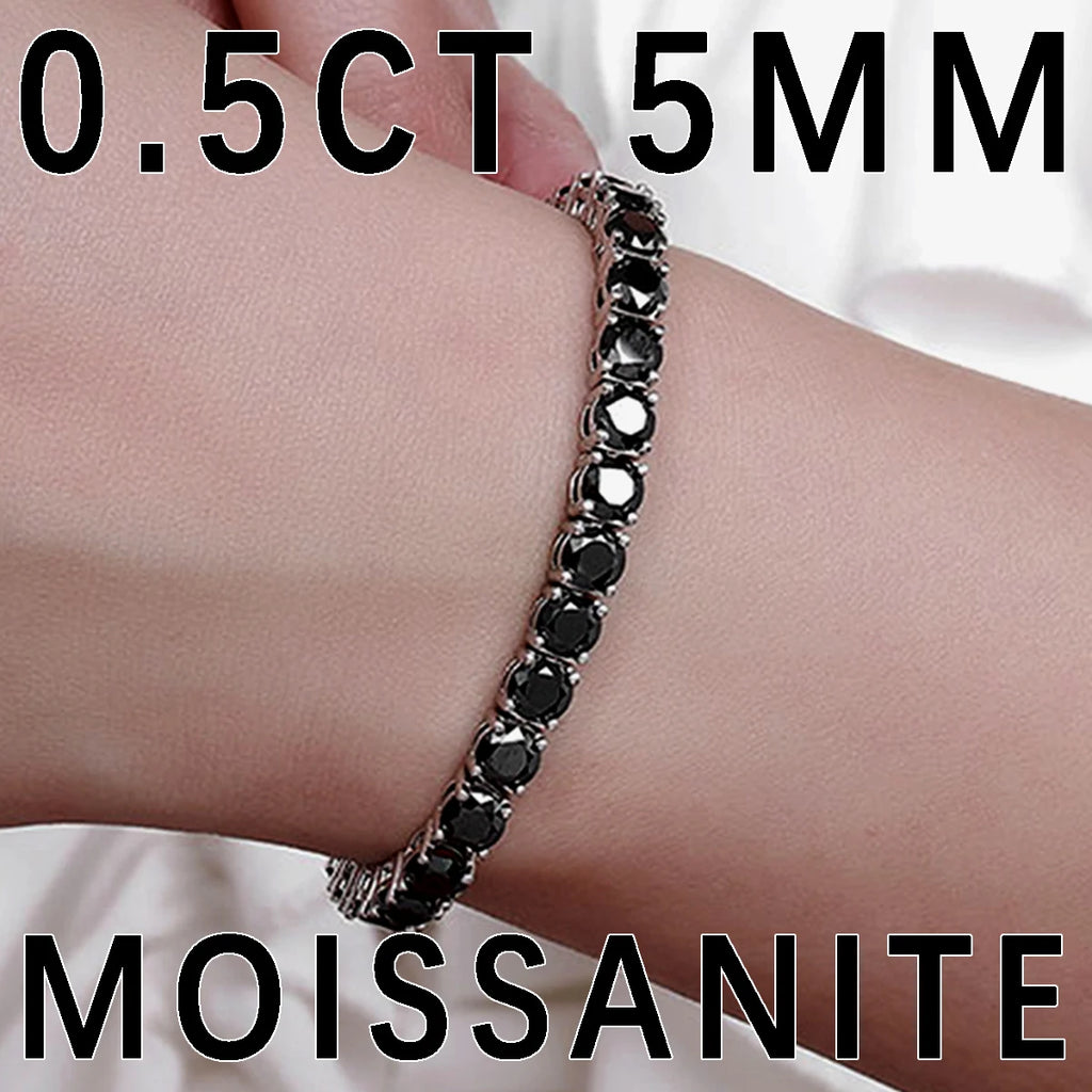 S925 Sterling Silver Black Moissanite Tennis Bracelet Full Paved Vexaroa