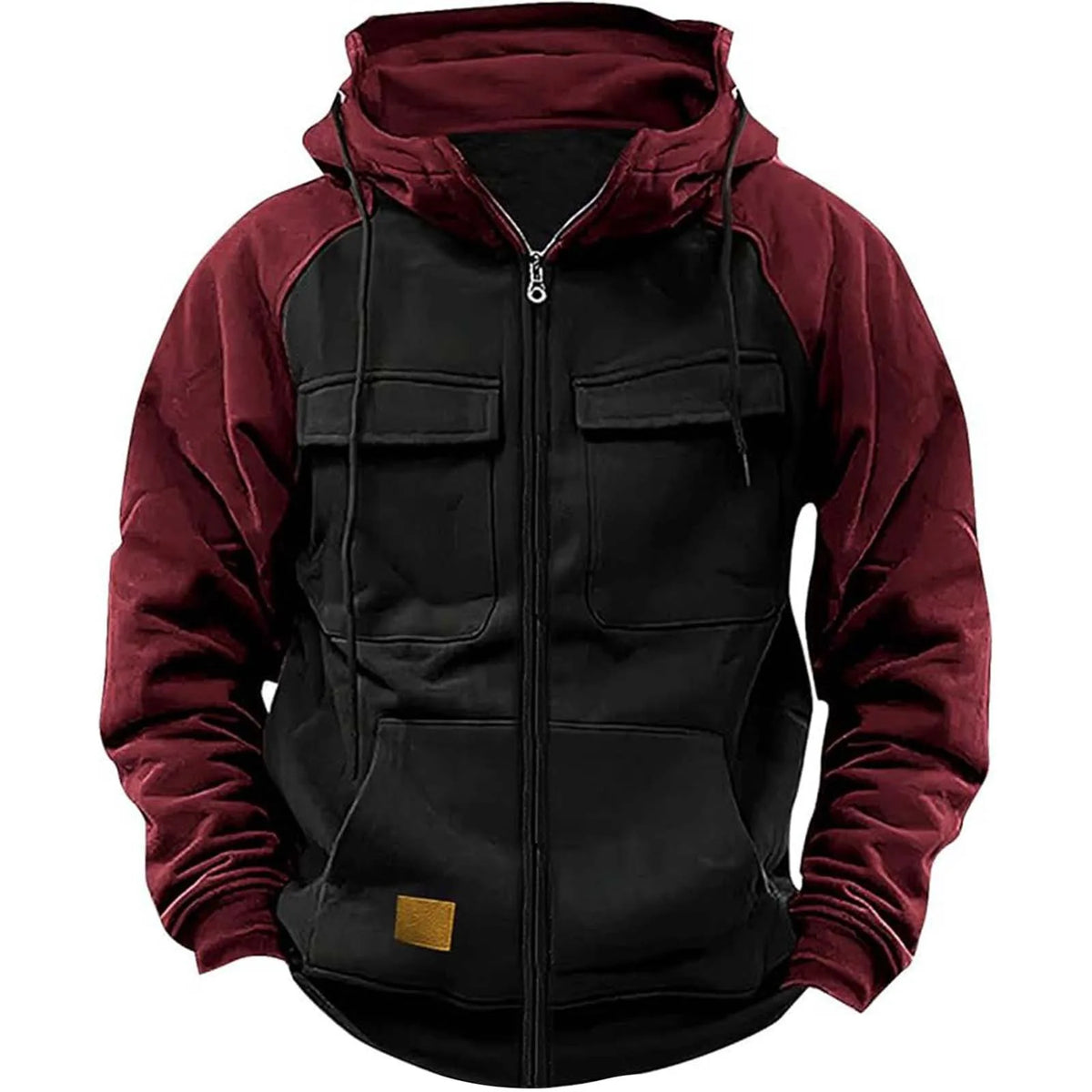 Vexaroa Men's Fleece Patchwork Multi-Pocket Hoodie