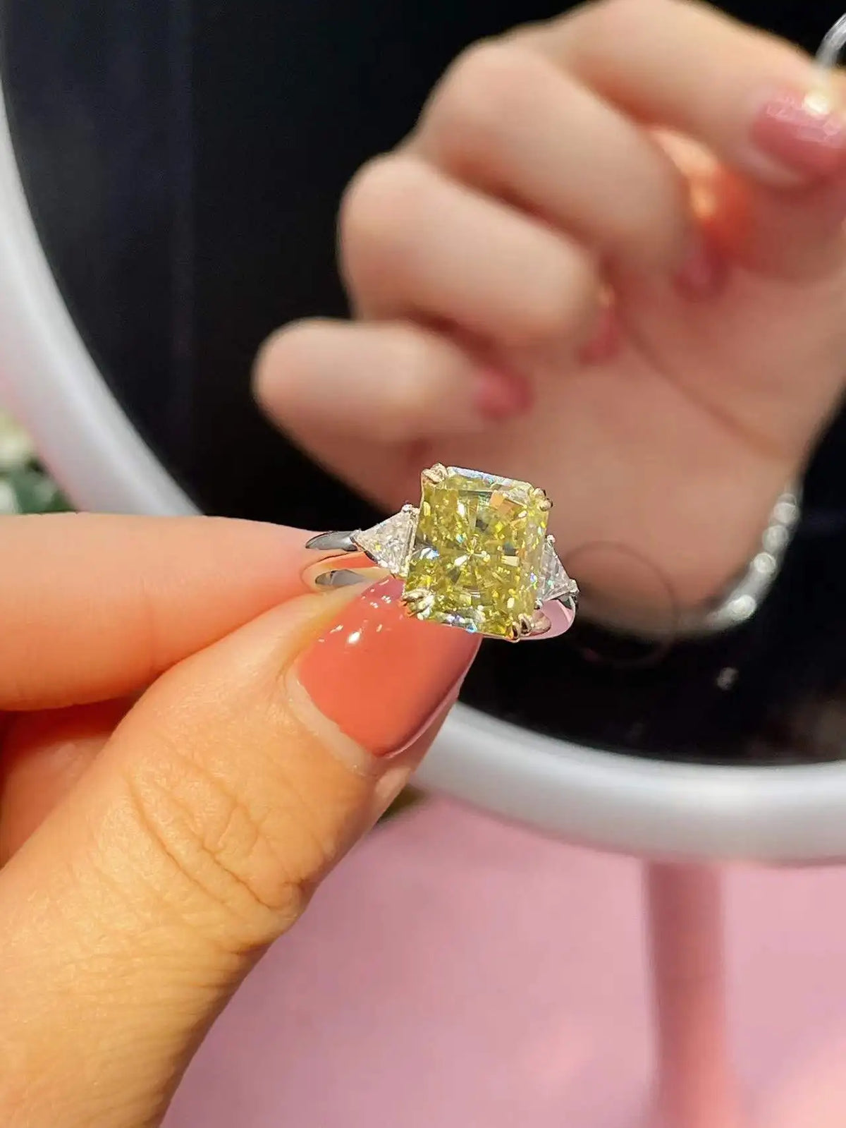 14K Gold Solid Real 5ct Radiant Cut Three-Stone Diamond Ring, Lab-Grown Diamonds (CVD/HPHT), Custom-Made Wholesale Wedding Rings