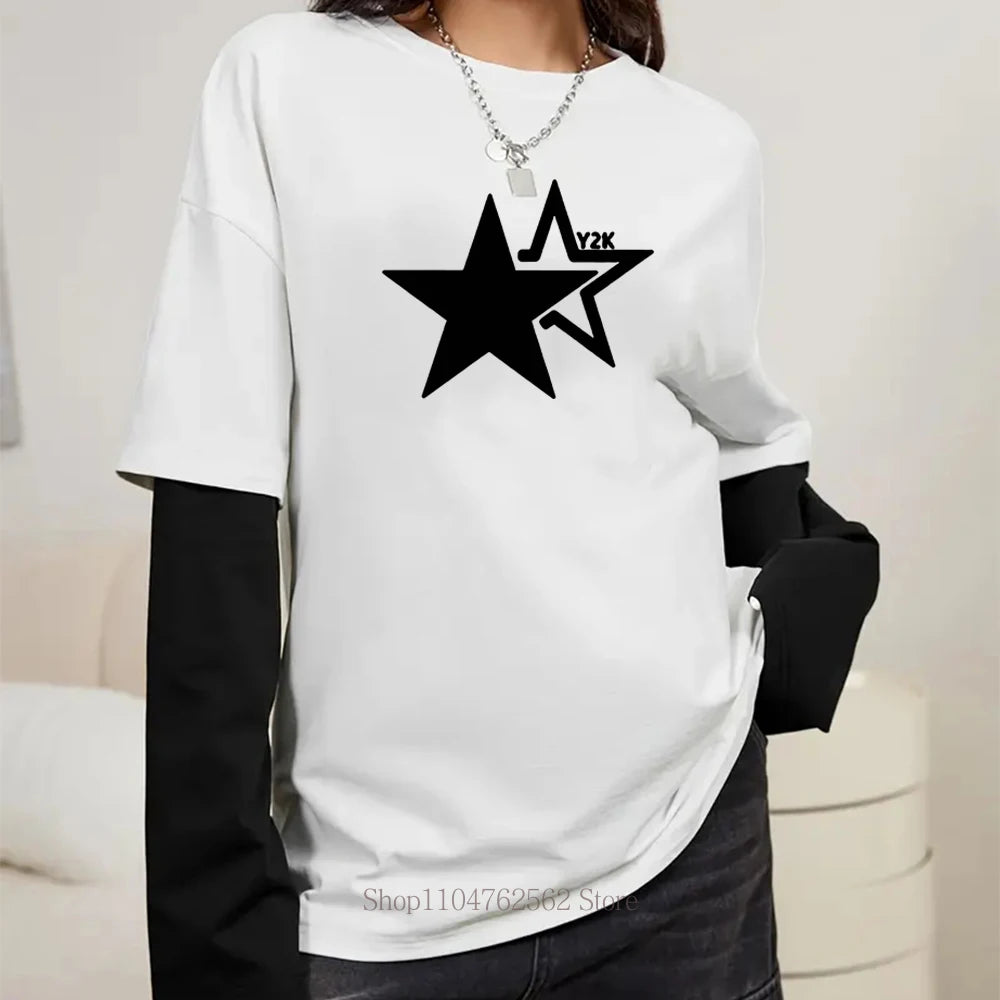 Vexaroa Women's Star Print Gothic Y2K Layered T-Shirt product image 2
