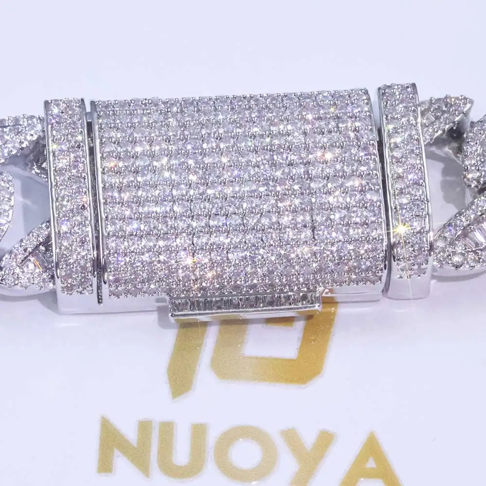 925 Silver 20mm 3-Row VVS Moissanite Cuban Chain | Vexaroa