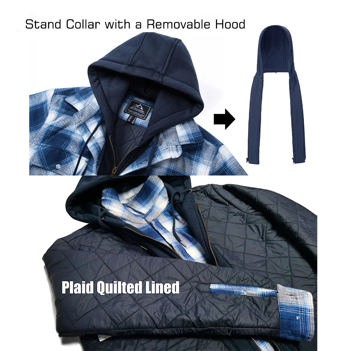 Vexaroa Men's Quilted Flannel Jacket with Hood