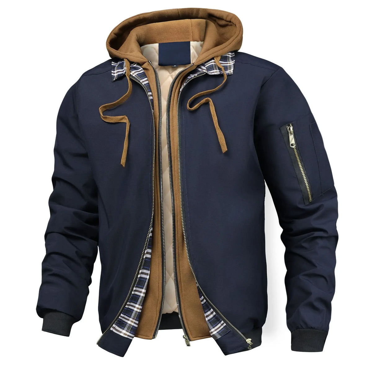 Vexaroa Men's Fake 2-Piece Loose Hooded Color-Block Jacket