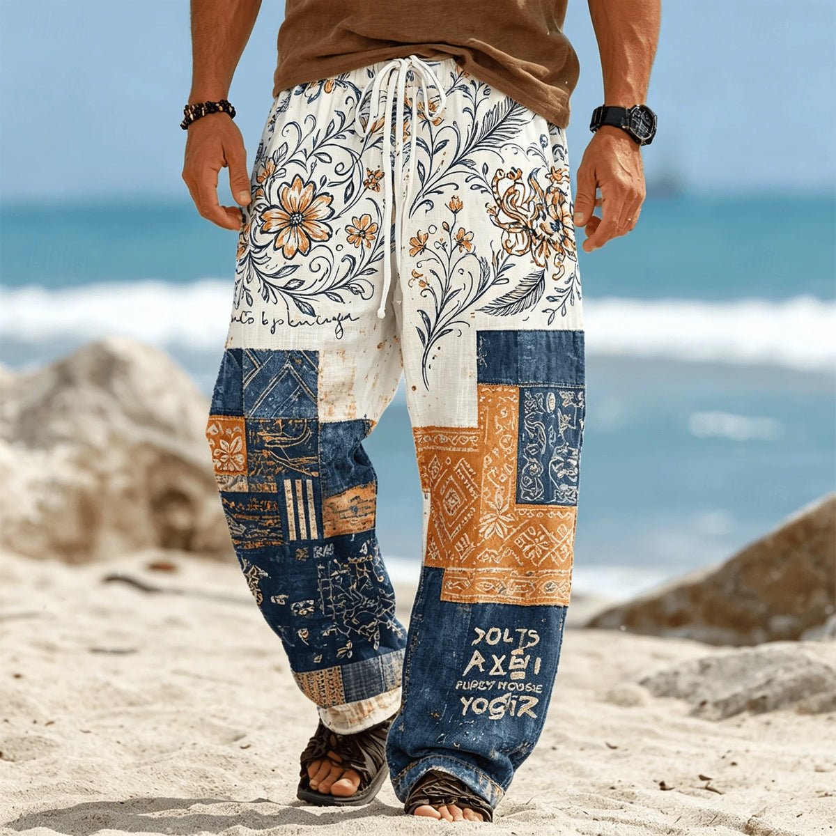 Vexaroa Men's Tribal Patchwork Drawstring Pants — product image 55