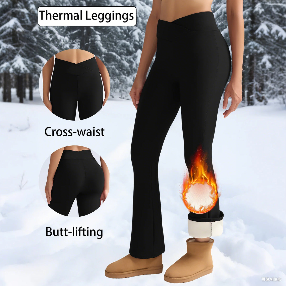 Vexaroa women's fleece-lined flared thermal leggings