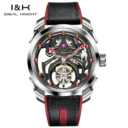 IDEAL KNIGHT Real Tourbillon Men's Watches High-Grade Fully Hollowed Spider Pattern Cool Dial Top Luxury Mechanical Watches 6802
