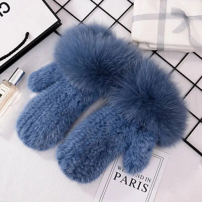 Women's Real Mink Fur Gloves Fox Fur Cuffs Winter | Vexaro