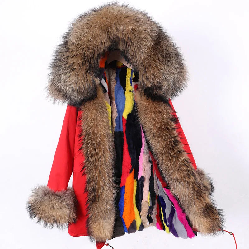 Real Raccoon Fox Fur Collar Parka Women's Coat | Vexaroa
