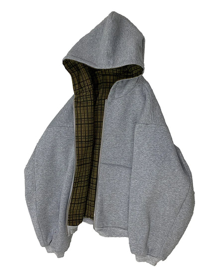 Vexaroa Men's Oversized Reversible Hoodie – Plaid Lined