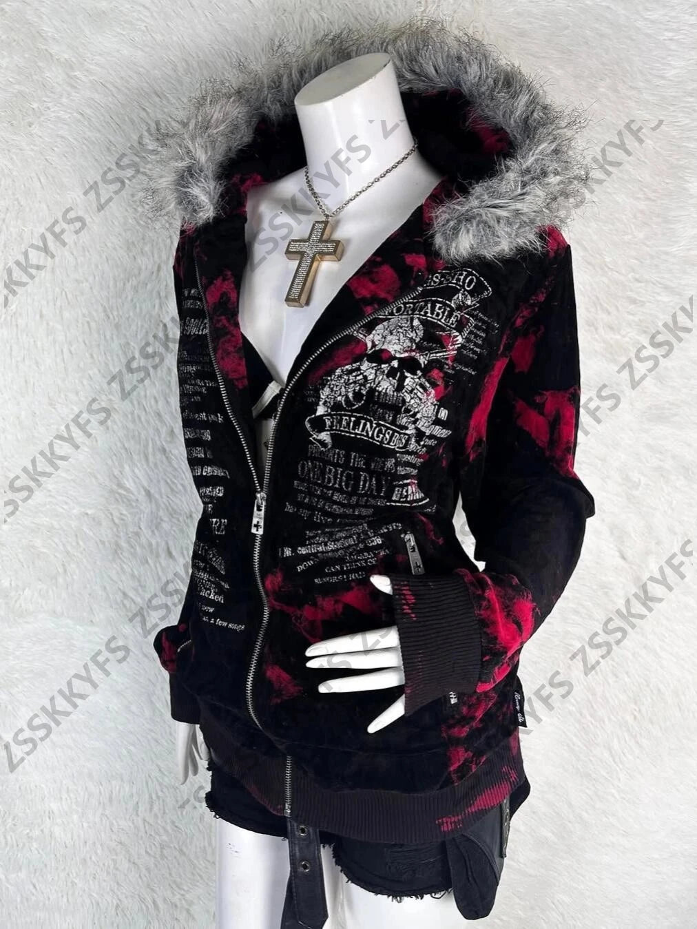 Harajuku Winter Y2k Clothes Gothic 90s Punk Hoodies Zip-up Sweatshirts Trend Woman Streetwear Hooded Grunge Graphic Hoody Jacket