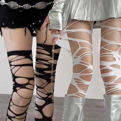 Fishnet Stockings for Women Spider Web Torn Strap Holes Tights Ragged Pantyhose Party Socks Pantyhose