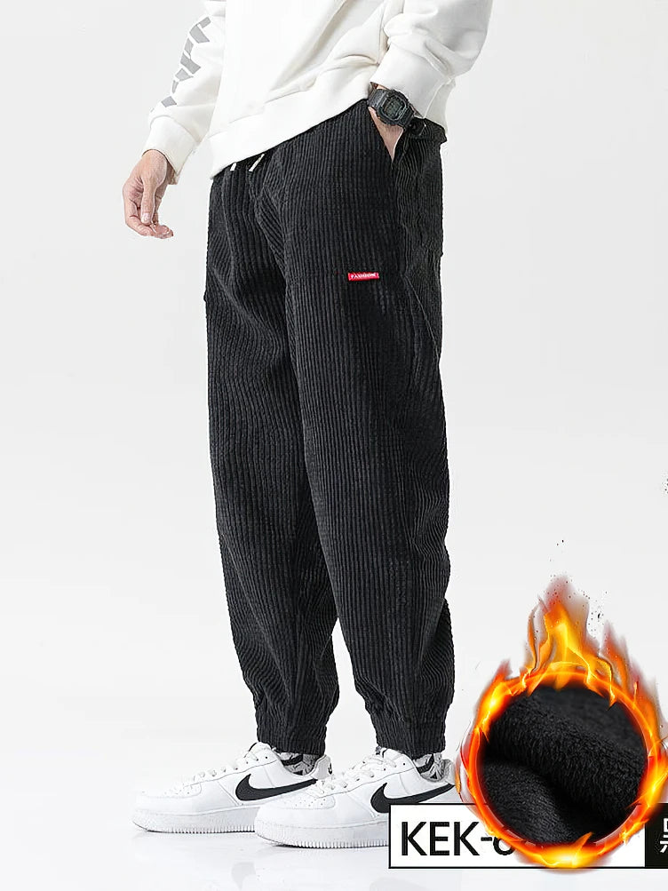Baggy Corduroy Jogger Pants Men Tech Fleece Sweatpants Man Autumn Winter Casual Harem Pants Male Sport Thermal Trousers
