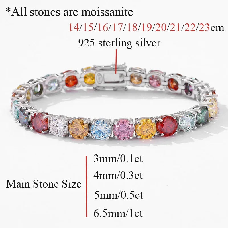Colored Tennis Bracelet, Moissanite or Zircon, 925 Silver | Vexaroa.