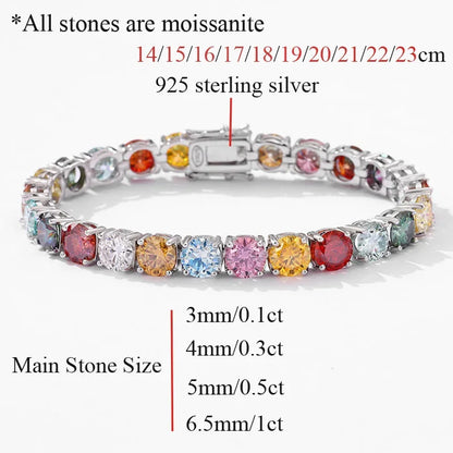 Colored Tennis Bracelet, Moissanite or Zircon, 925 Silver | Vexaroa.