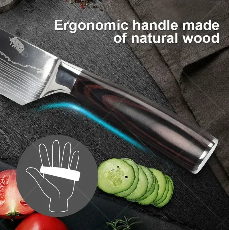 Vexaroa Damascus-Style Chef Knife Set product photo, view 3