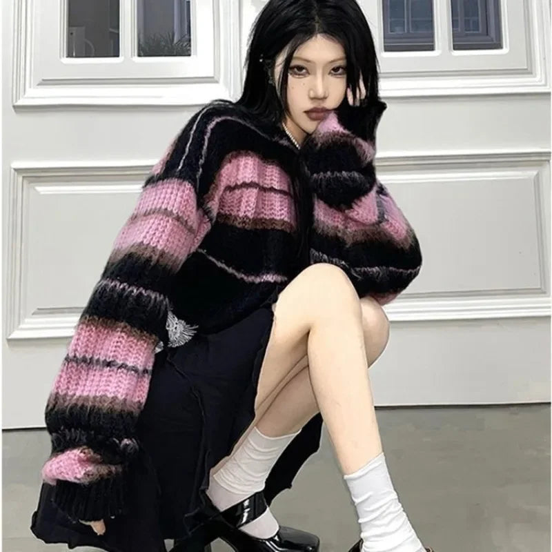 Vexaroa Women's Pink Striped Cropped Sweater — product image 3