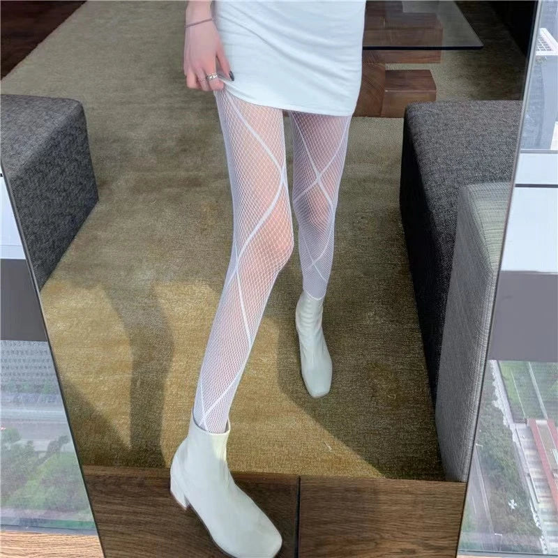 Leggings Hollowed Out Mesh Retro Girls Stockings Japanese Bottomed Lace Pantyhose Floral Rattan Black Tights