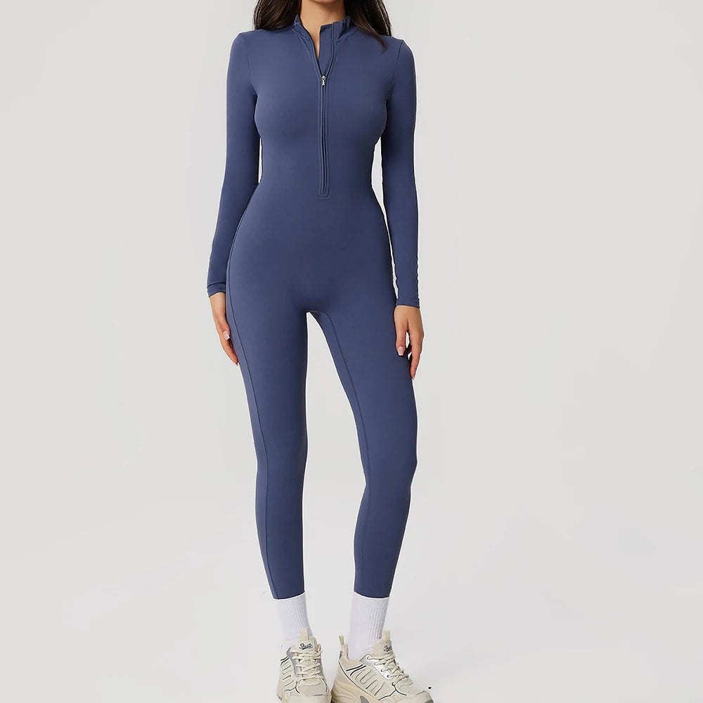 Vexaroa Women's Yoga Zipper Jumpsuit Long Sleeve Gym Fitness