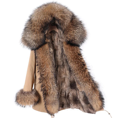 Real Raccoon Fox Fur Collar Parka Women's Coat | Vexaroa