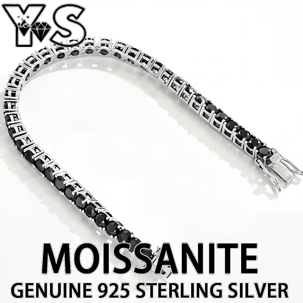 S925 Sterling Silver Black Moissanite Tennis Bracelet Full Paved Vexaroa