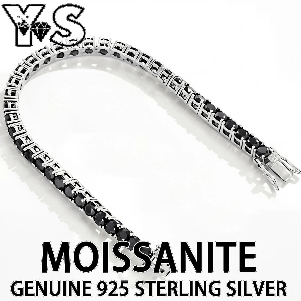 S925 Sterling Silver Black Moissanite Tennis Bracelet Full Paved Iced Out Hip Hop Street Style Unisex Luxury Jewelry Gift