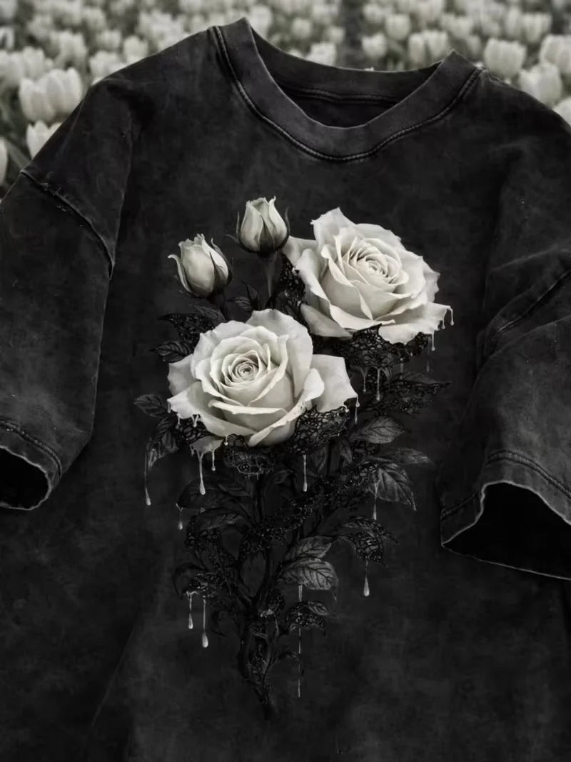 Vexaroa Womens Black Rose Gothic Graphic T-Shirt product photo, view 14