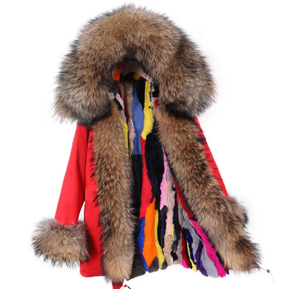 Real Raccoon Fox Fur Collar Parka Women's Coat | Vexaroa