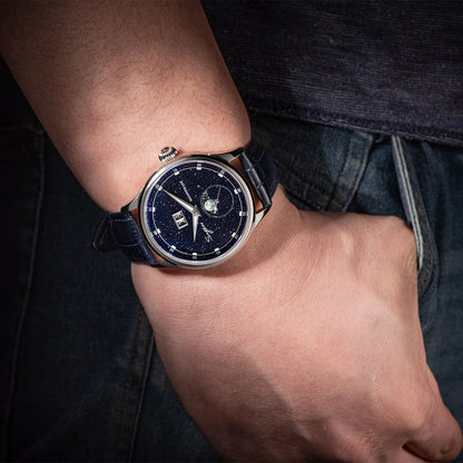Moonphase Watch of Men 40mm Automatic Mechanical Wristwatches Origin ST2528 Movement Stainless Steel Blue Sandstone Dials
