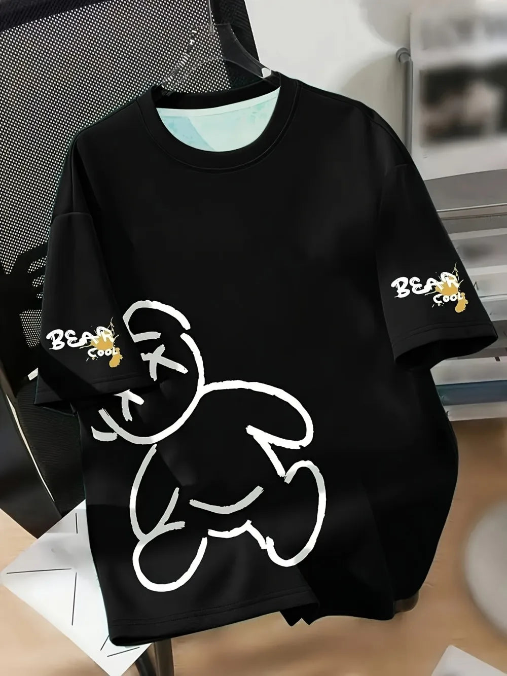 Vexaroa Men's Cartoon Bear Print Summer T-Shirt