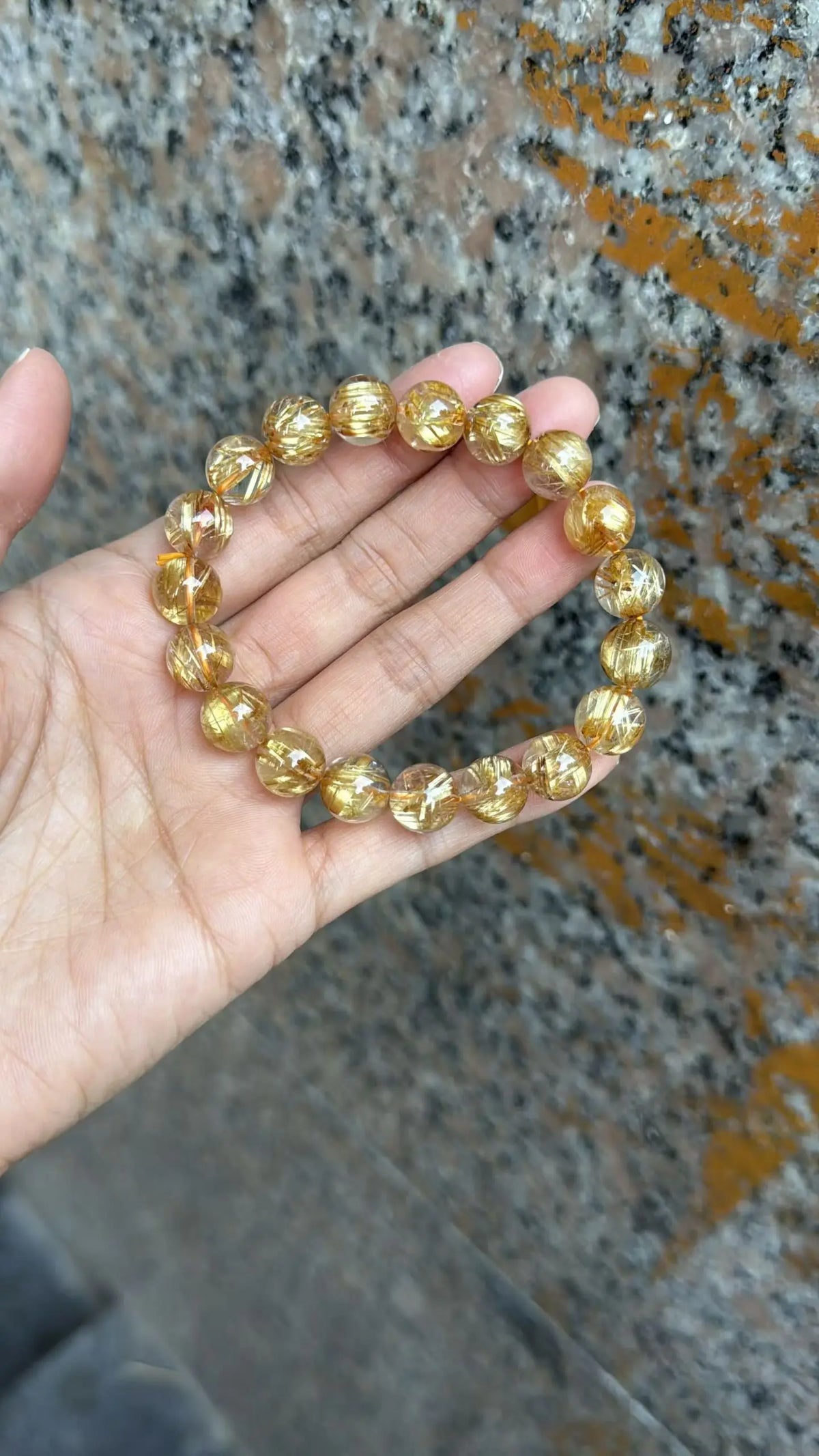 Natural Gold Rutilated Quartz Bead Bracelet 10.6mm, Unisex | Vexaroa