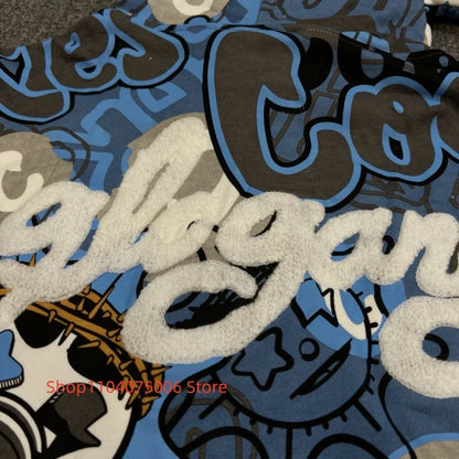 Mens Glo Gang Zip Hoodie Streetwear Cartoon Graffiti Design Soft Cotton Casual Fashion Sweatshirt