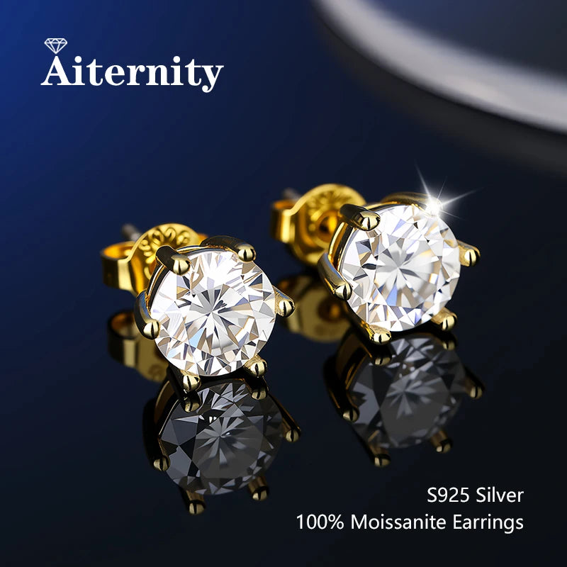 100% Real Sterling Silver S925 Moissanite Earrings Stud With 2 Certificate D VVS1 Pass Diamond Testing Pen For Women Men Jewelry