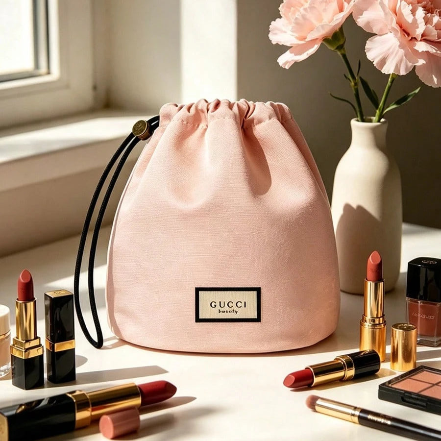 Vexaroa Pink Canvas Drawstring Cosmetic Bag Travel Pouch — product image