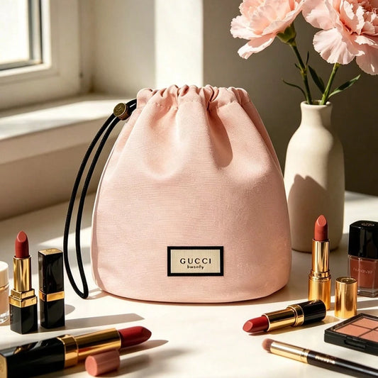 Gucci bag Women Drawstring Cosmetic Bag Pink Canvas Travel Storage Pouch Bathroom Organizer Ideal Gift For Girlfriend And Friend