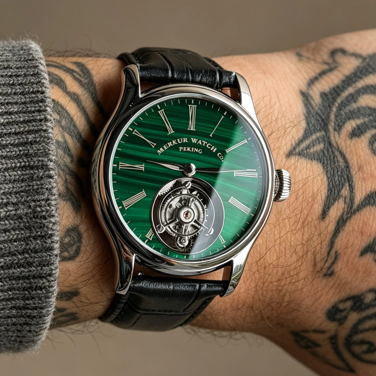 Natural Malachite Dial Tourbillon Watch for Men | Vexaroa