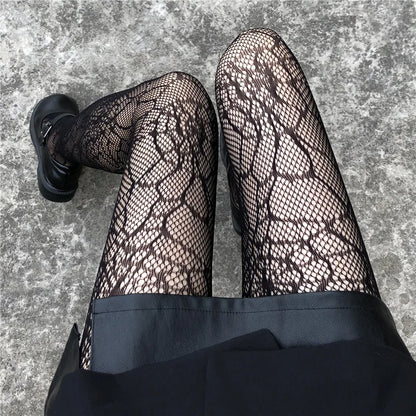 Leggings Hollowed Out Mesh Retro Girls Stockings Japanese Bottomed Lace Pantyhose Floral Rattan Black Tights