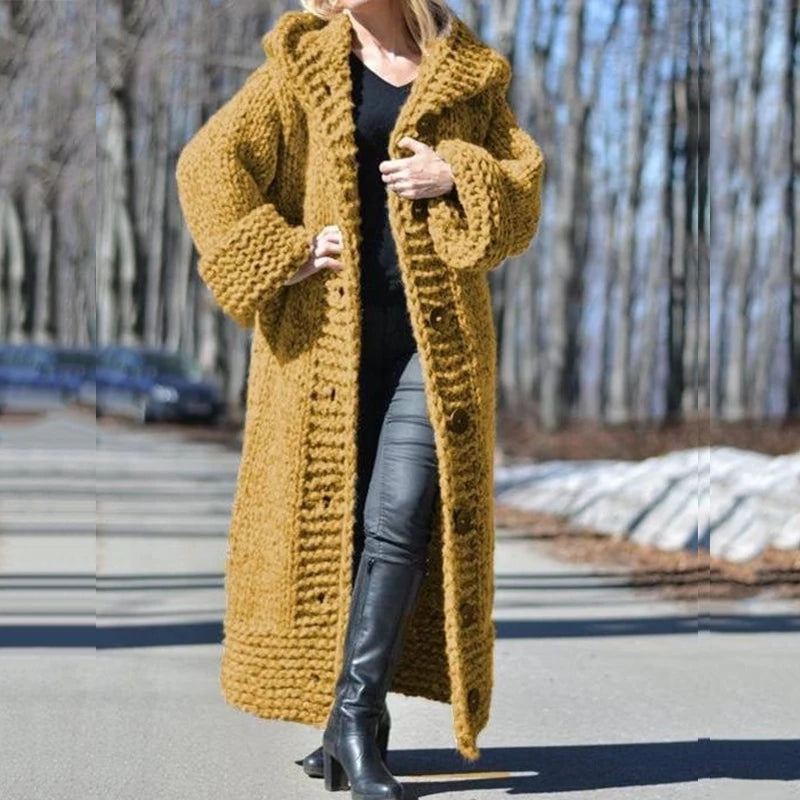 2026 Fall Winter Hooded Oversized Big Size Sweaters Thick Warm Cardigan Women Knitted Coats Loose Long Overcoats Knitwear