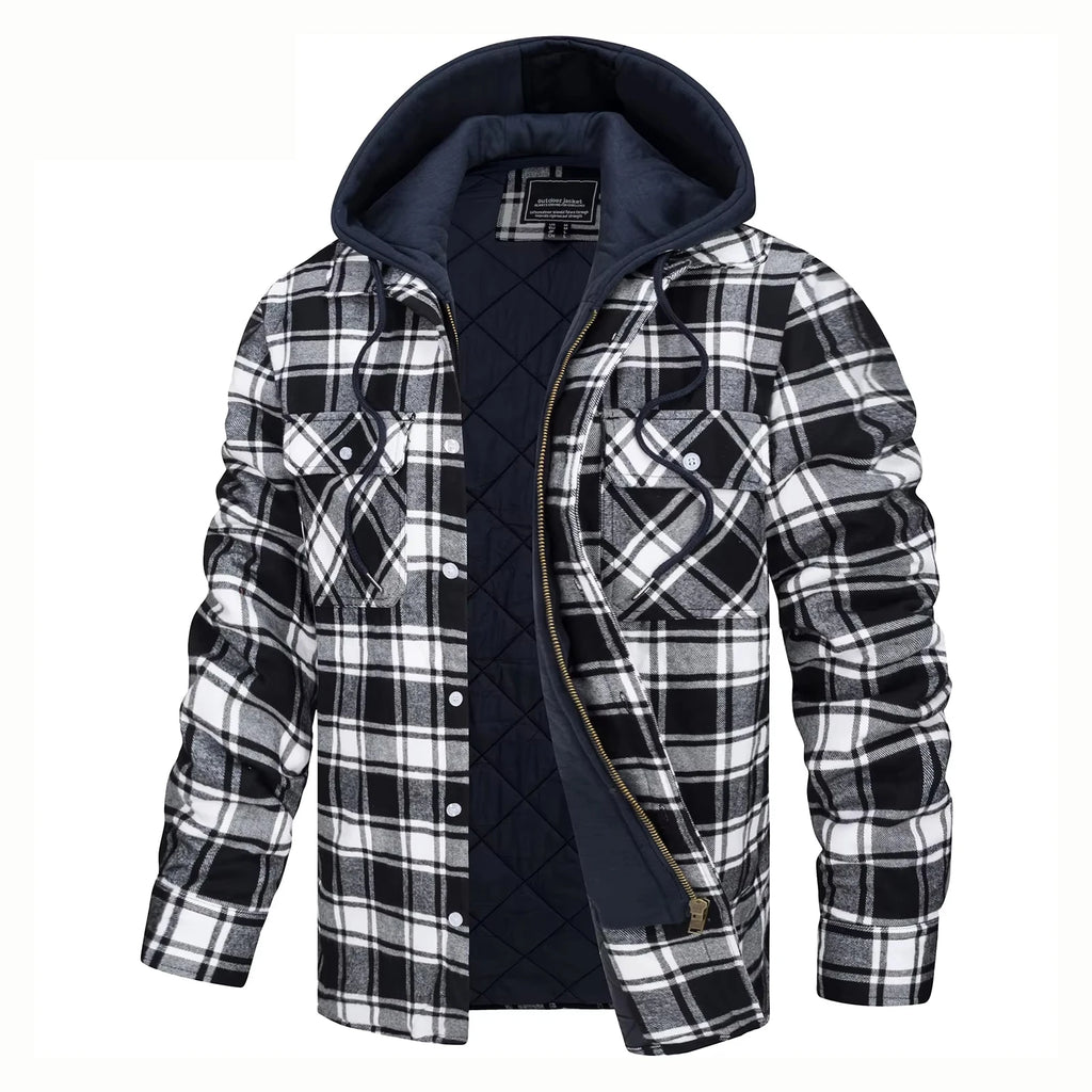Vexaroa Men's Quilted Flannel Jacket with Hood