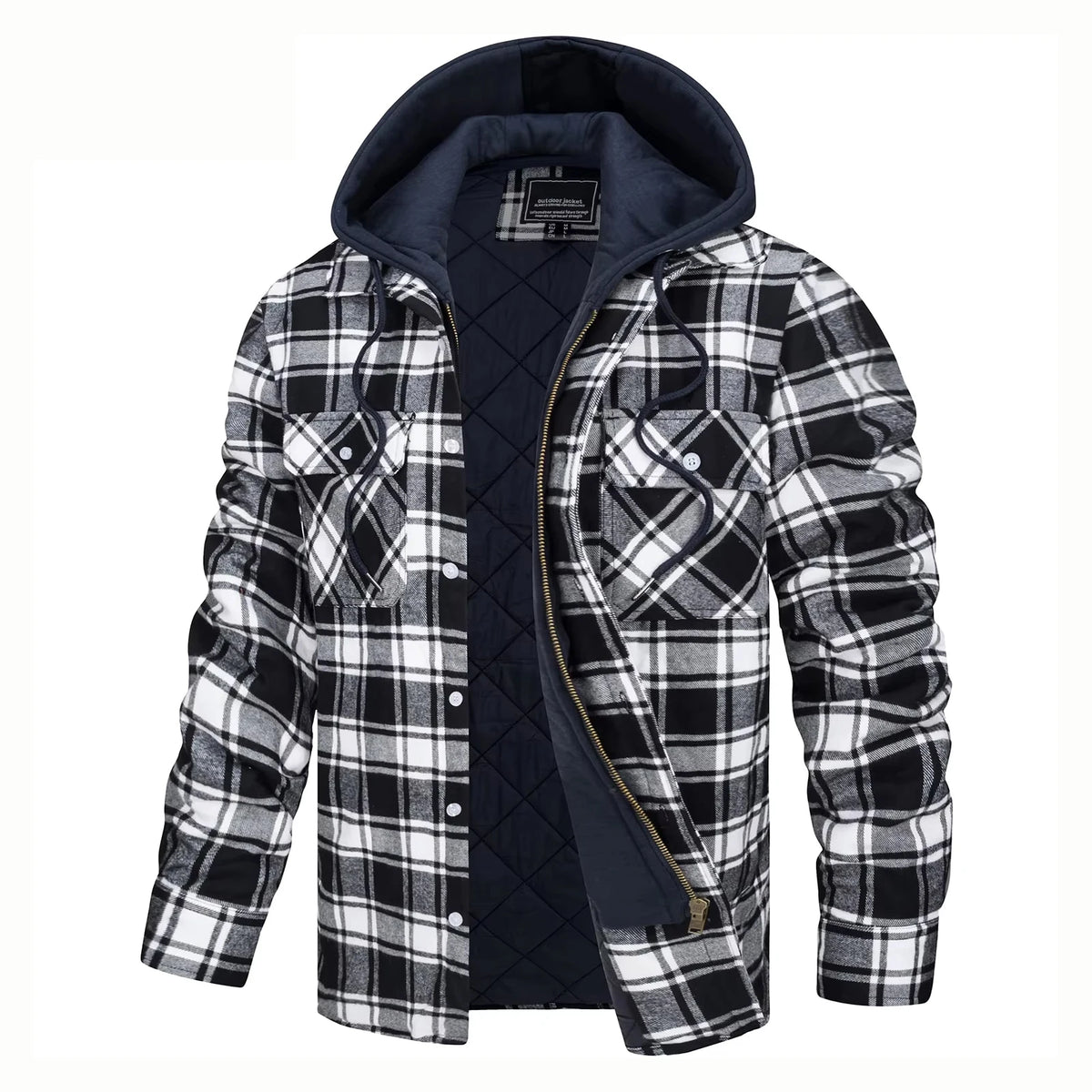 Vexaroa Men's Quilted Flannel Jacket with Hood