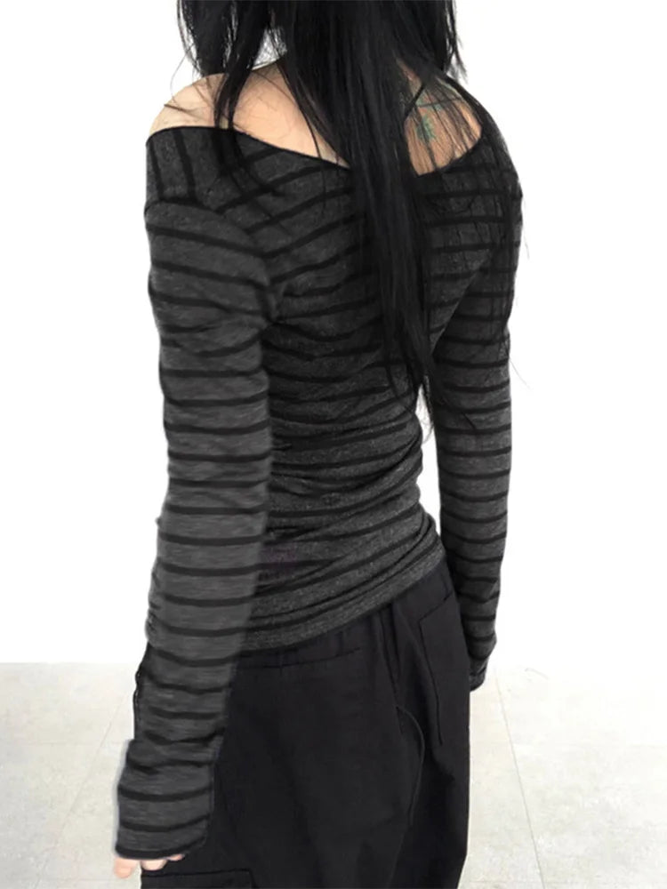 Vexaroa Womens Y2K Striped Long Sleeve Top product photo, view 1