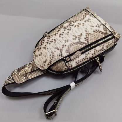 Men's Python-Print Genuine Leather Waist & Chest Bag | Vexaroa