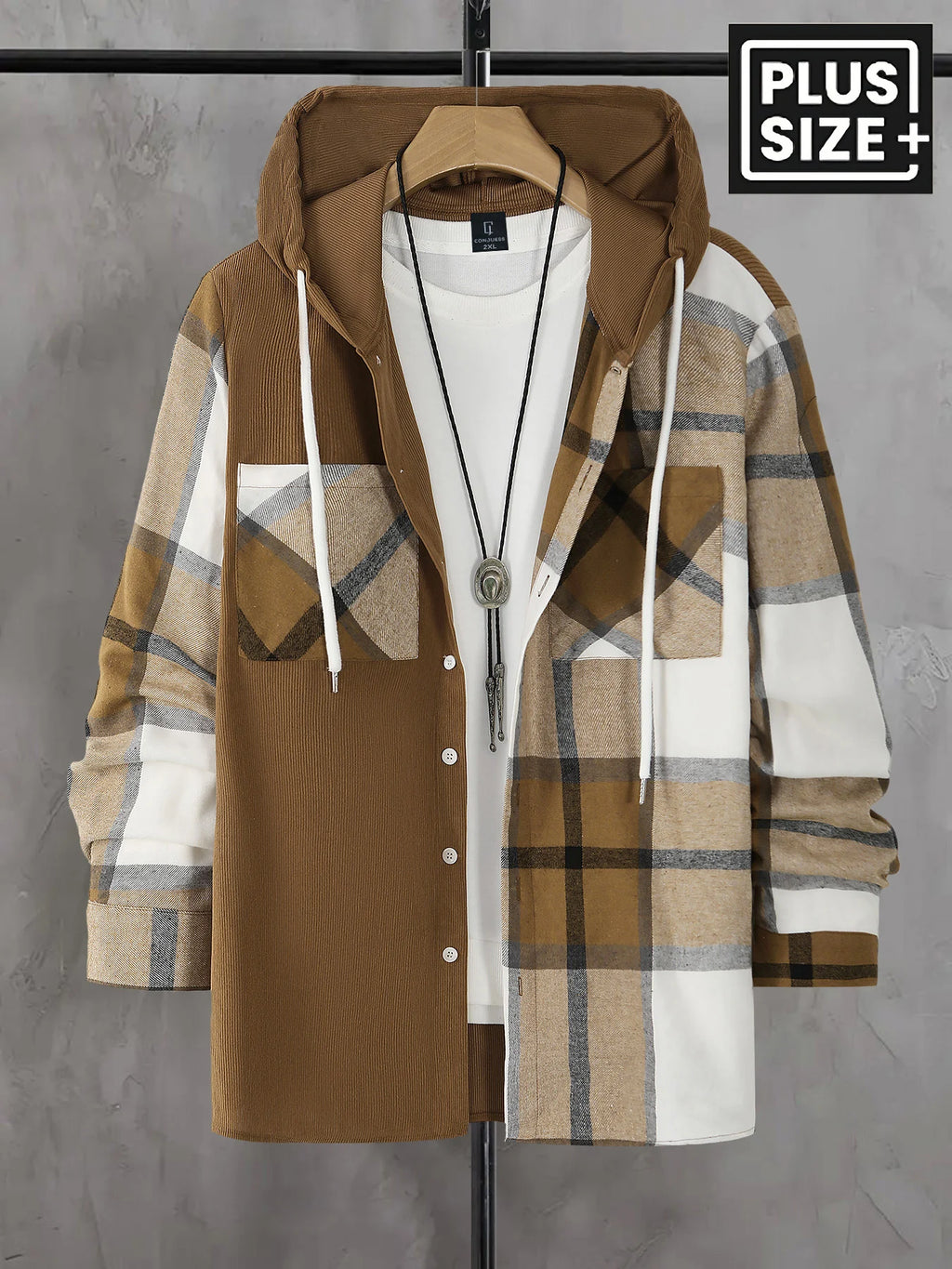 Vexaroa Men's Plus-Size Plaid Hooded Shirt – Oversized Streetwear