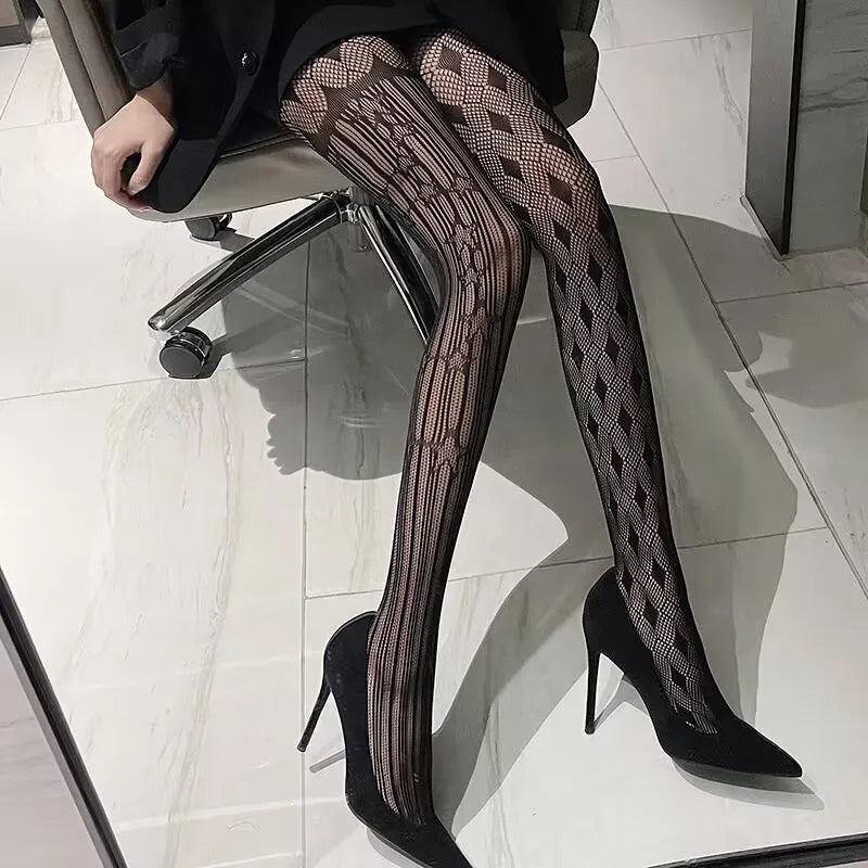 White Stocking Hot Tights Classic Hollowed Out Lace Mesh Stockings Bottomed Pantyhose