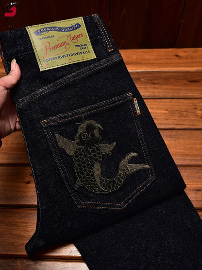 Men's Chinese-Style Embroidered Slim Jeans | Vexaroa
